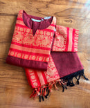 Maroon and Red Color Premium Kanchi Cotton 2 Piece Kurti and Dupatta / LSS198