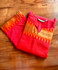 Orange and Pink Color Premium Kanchi Cotton 2 Piece Kurti and Dupatta / LSS198