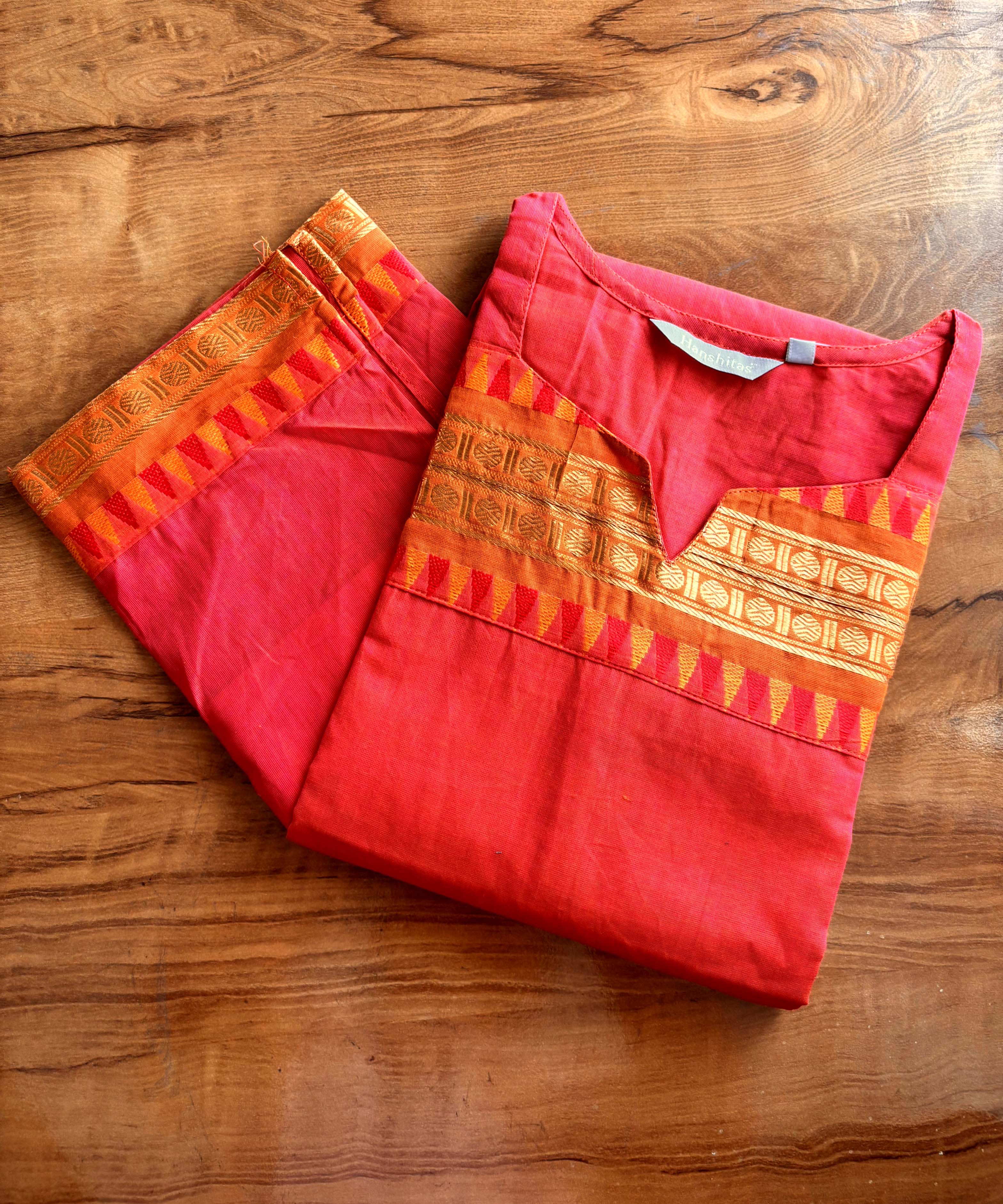 Orange and Pink Color Premium Kanchi Cotton 2 Piece Kurti and Dupatta / LSS198