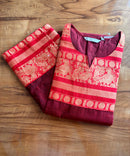 Maroon and Red Color Premium Kanchi Cotton 2 Piece Kurti and Dupatta / LSS198