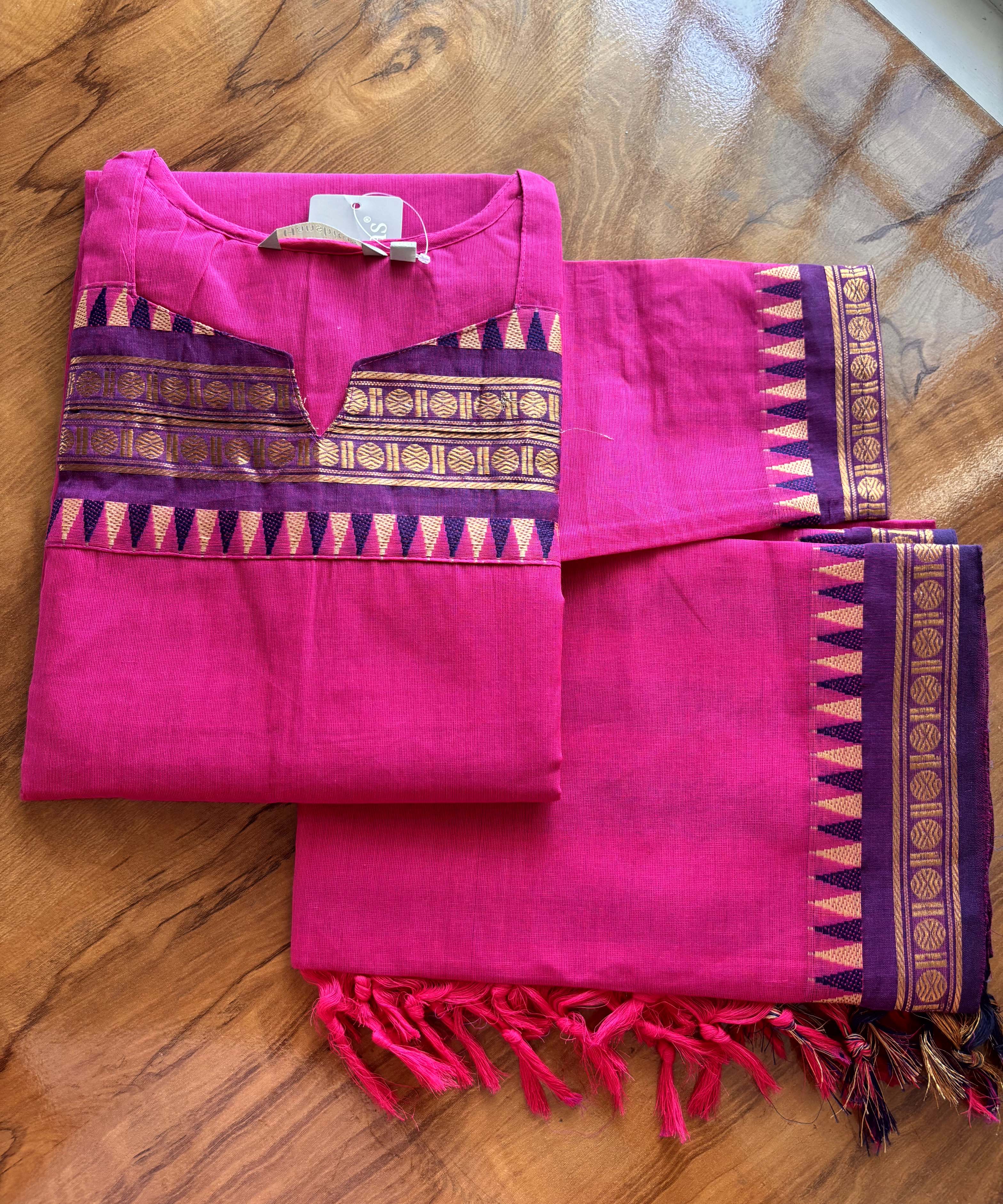 Magenta Pink Color Premium Kanchi Cotton 2 Piece Kurti and Dupatta / LSS198