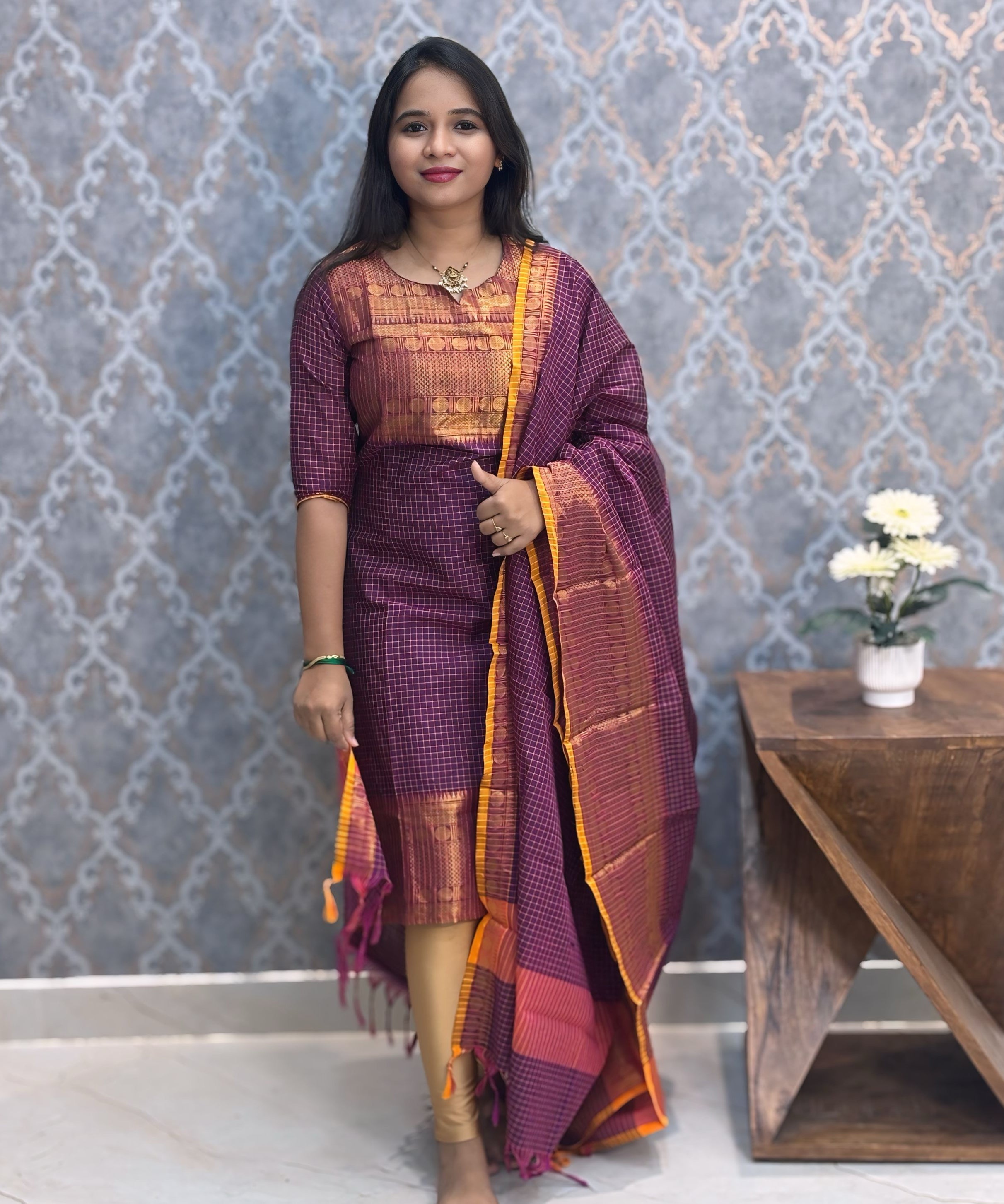 Purple Color Premium Kanchi Cotton 2 Piece Kurti and Dupatta / LSS213