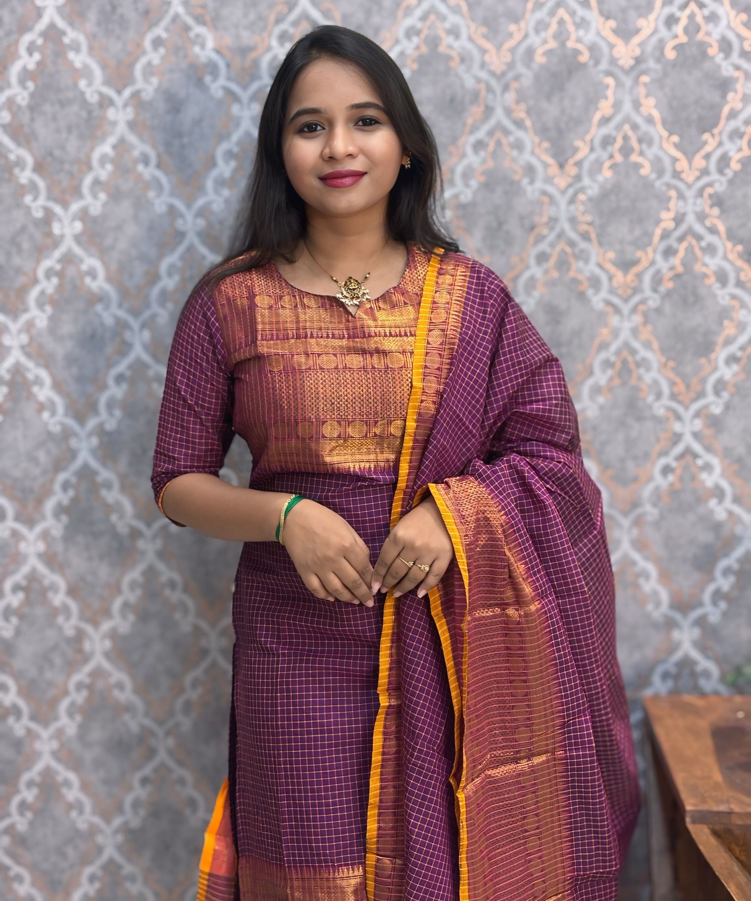 Purple Color Premium Kanchi Cotton 2 Piece Kurti and Dupatta / LSS213