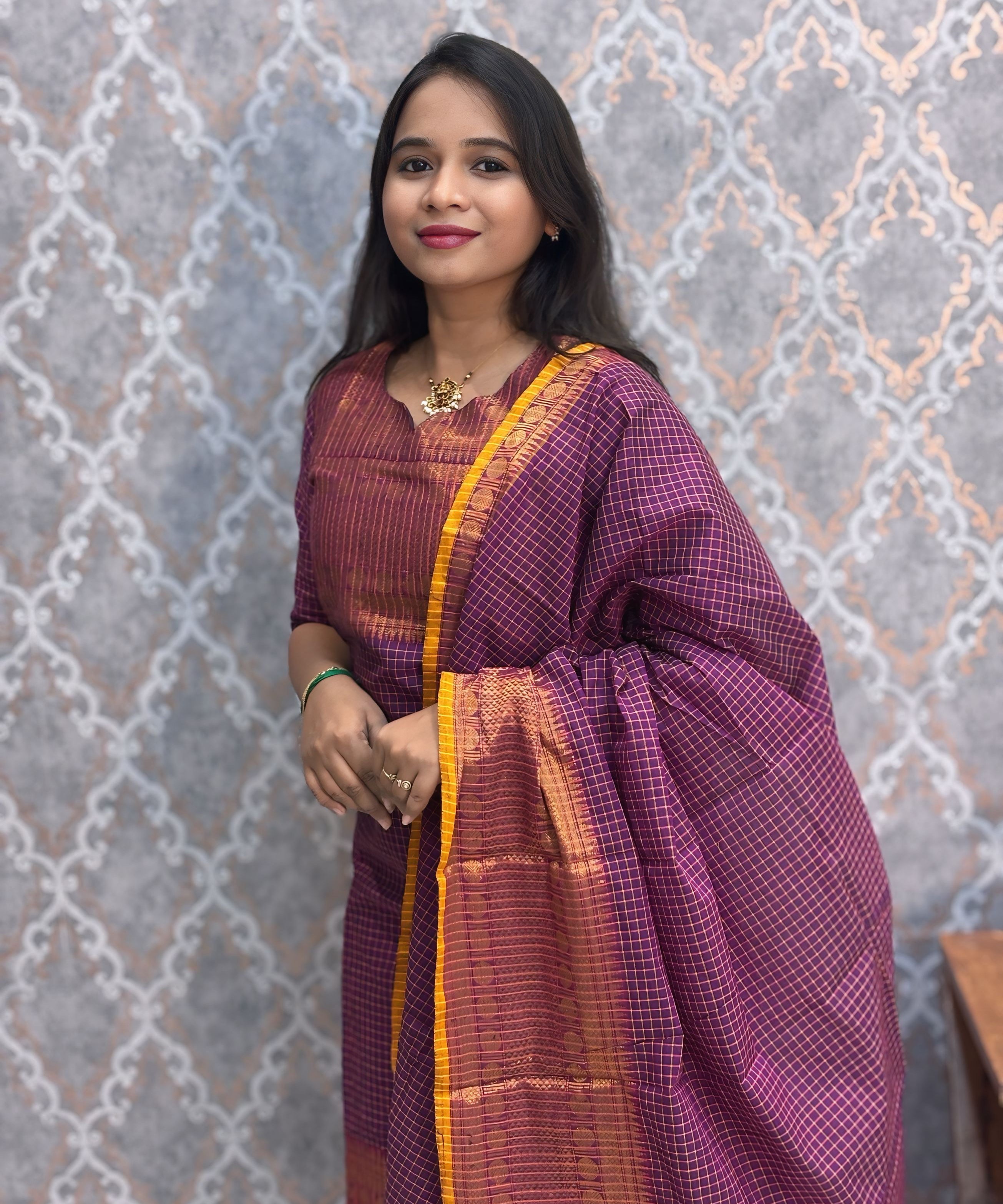 Purple Color Premium Kanchi Cotton 2 Piece Kurti and Dupatta / LSS213