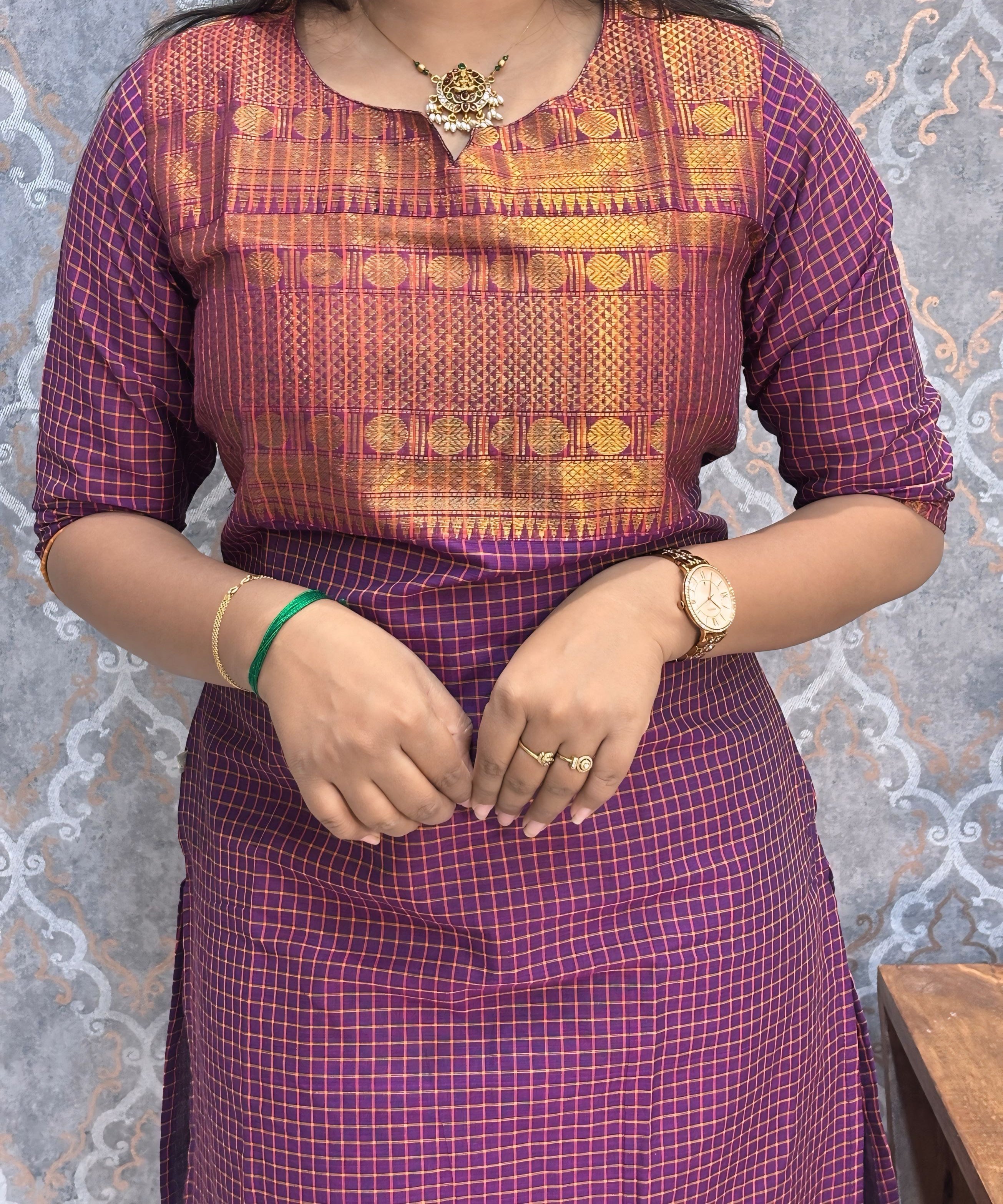 Purple Color Premium Kanchi Cotton 2 Piece Kurti and Dupatta / LSS213