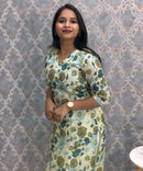 Lite Green Color V Neck Floral Premium Kota Cotton Kurti with Lining / LSS195