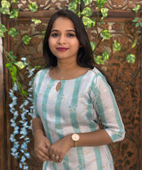 Rama Green and White Color Boat Neck Premium Kota Cotton Kurti with Lining / LSS195