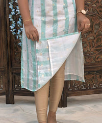 Rama Green and White Color Boat Neck Premium Kota Cotton Kurti with Lining / LSS195
