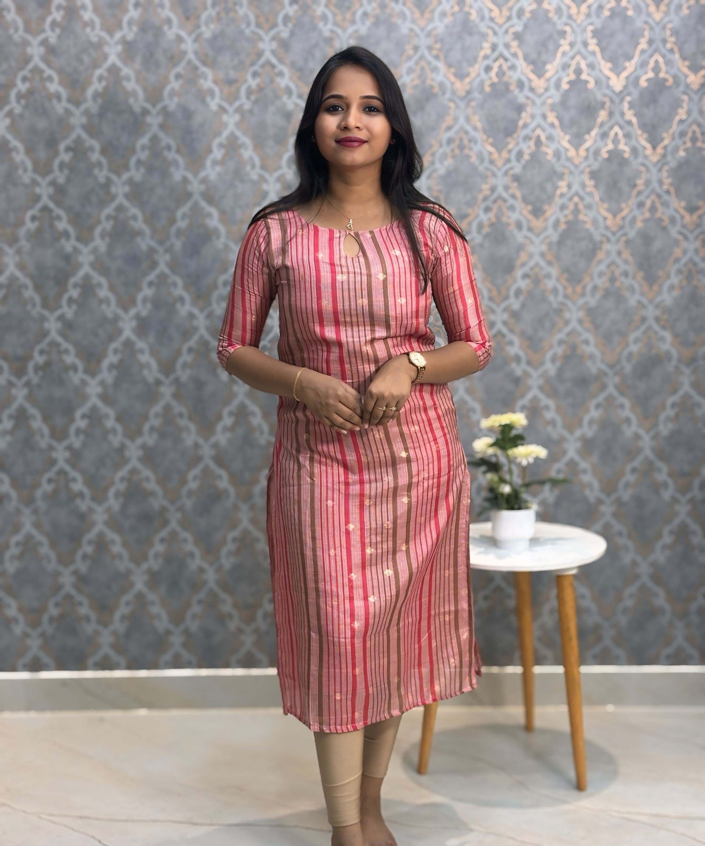 Red and Green Color Boat Neck Premium Kota Cotton Kurti with Lining / LSS195