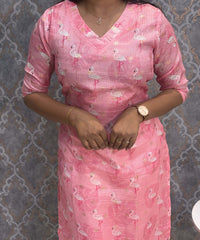 Lite Pink Color V Neck Premium Kota Cotton Kurti with Lining / LSS195