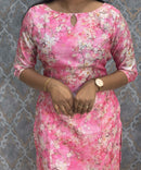 Pink Color Boat Neck Floral Design Premium Kota Cotton Kurti with Lining / LSS195