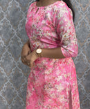 Pink Color Boat Neck Floral Design Premium Kota Cotton Kurti with Lining / LSS195
