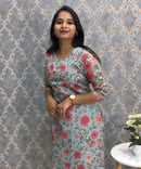 Rama Green Color V Neck Floral Design Premium Kota Cotton Kurti with Lining / LSS195