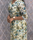 Lite Green Color V Neck Floral Premium Kota Cotton Kurti with Lining / LSS195
