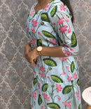Sea Green Color V Neck Lotus Design Premium Kota Cotton Kurti with Lining / LSS195