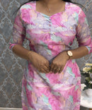 Purple and Pink Color Boat Neck Design Premium Kota Cotton Kurti with Lining / LSS195