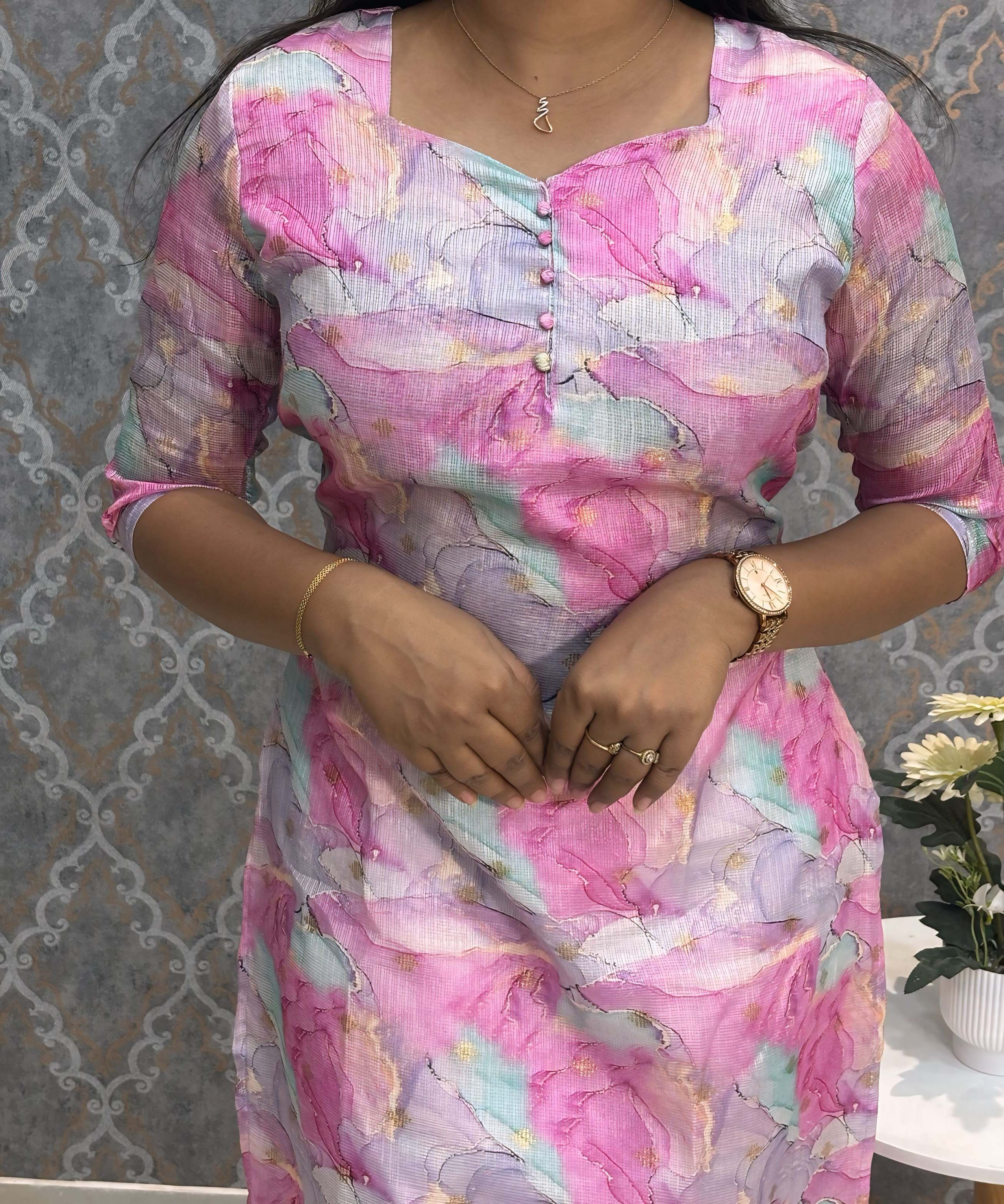 Purple and Pink Color Boat Neck Design Premium Kota Cotton Kurti with Lining / LSS195
