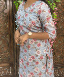 Gray Color V Neck Floral Design Premium Kota Cotton Kurti with Lining / LSS195