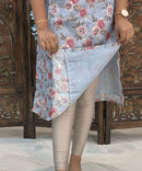 Gray Color V Neck Floral Design Premium Kota Cotton Kurti with Lining / LSS195