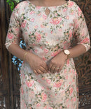 Gloden Color Boat Neck Floral Design Premium Kota Cotton Kurti with Lining / LSS195
