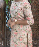 Gloden Color Boat Neck Floral Design Premium Kota Cotton Kurti with Lining / LSS195