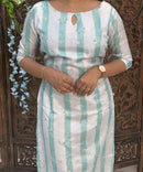 Rama Green and White Color Boat Neck Premium Kota Cotton Kurti with Lining / LSS195