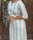Rama Green and White Color Boat Neck Premium Kota Cotton Kurti with Lining / LSS195