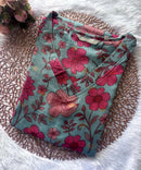Rama Green Color V Neck Floral Design Premium Kota Cotton Kurti with Lining / LSS195