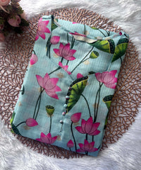 Sea Green Color V Neck Lotus Design Premium Kota Cotton Kurti with Lining / LSS195