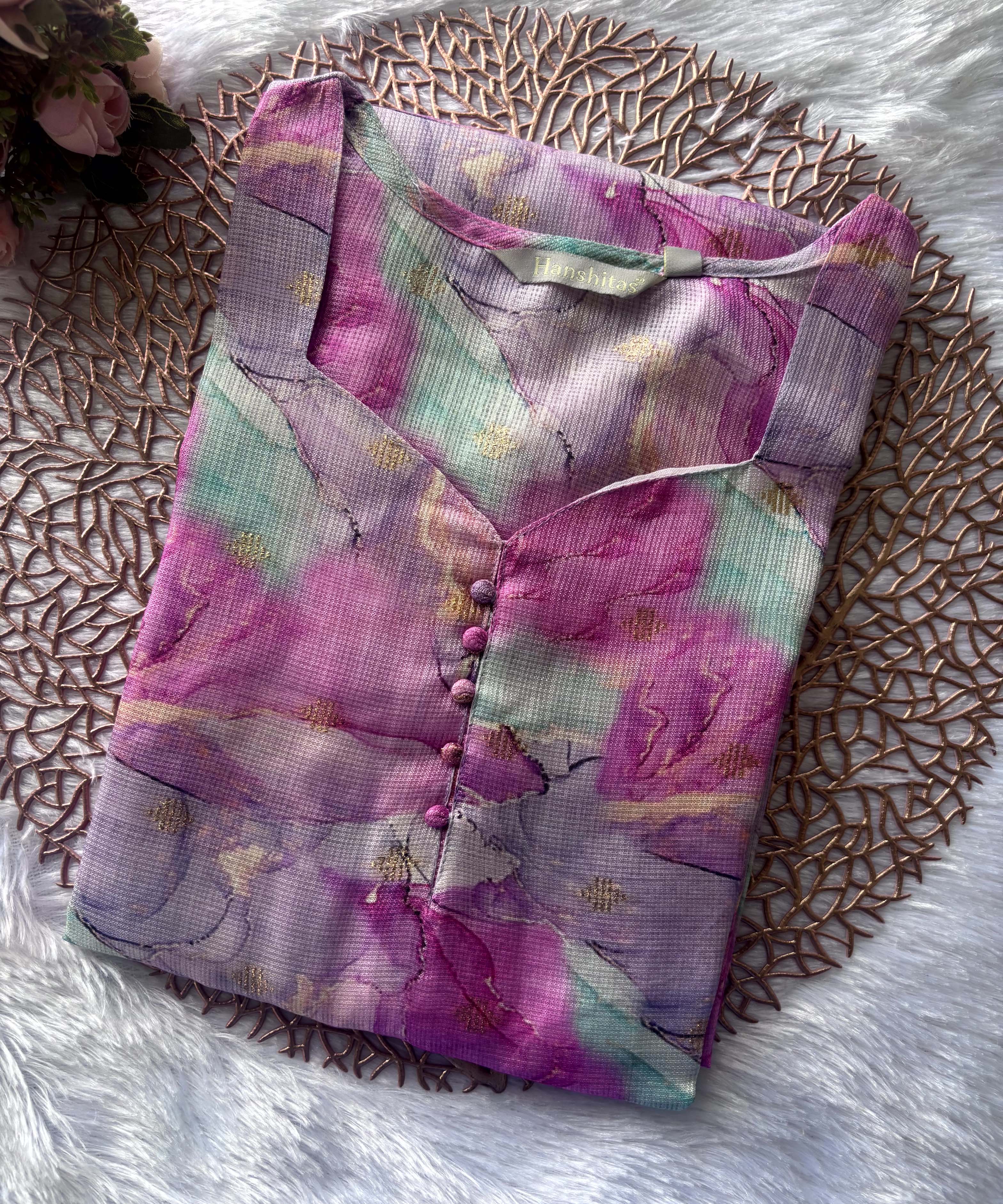 Purple and Pink Color Boat Neck Design Premium Kota Cotton Kurti with Lining / LSS195