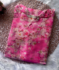 Pink Color Boat Neck Floral Design Premium Kota Cotton Kurti with Lining / LSS195