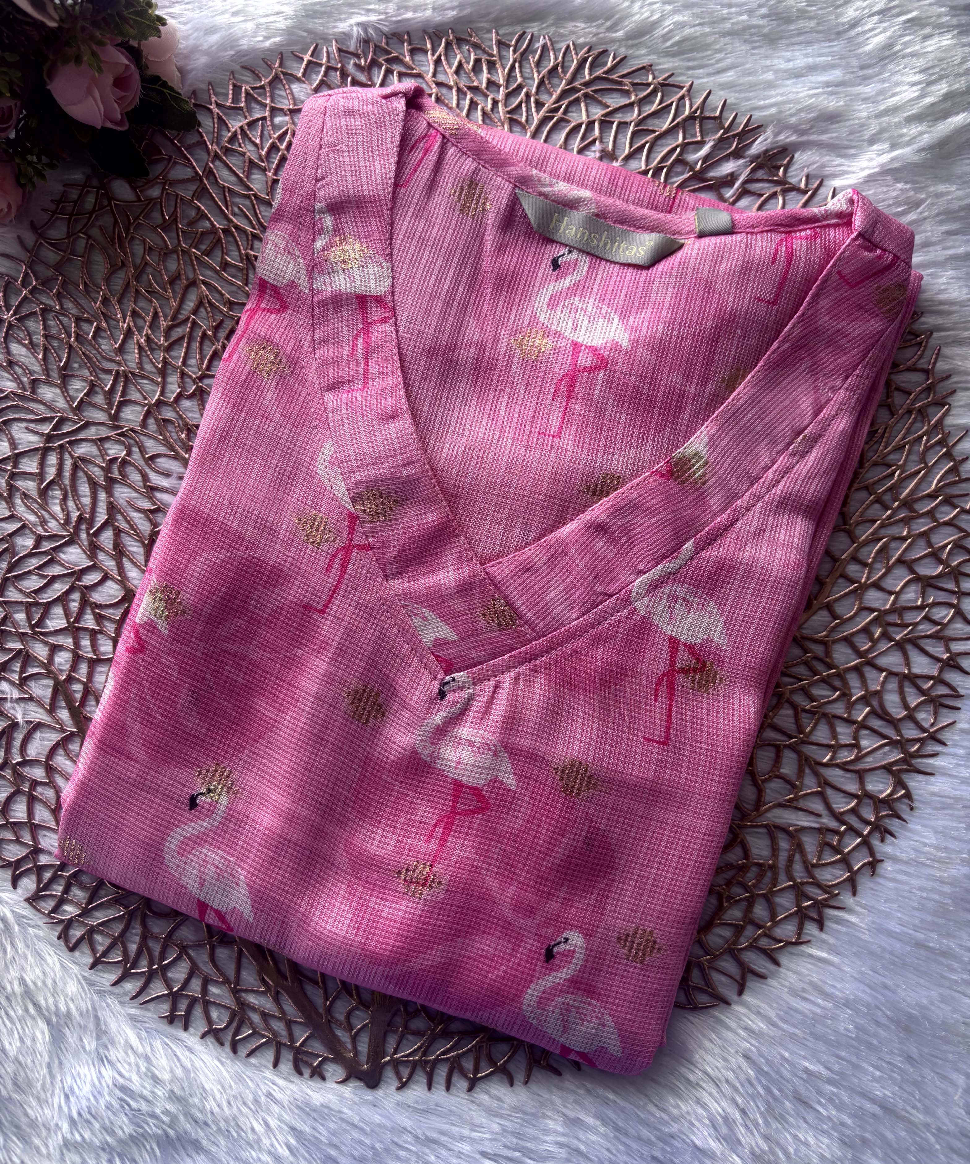 Lite Pink Color V Neck Premium Kota Cotton Kurti with Lining / LSS195