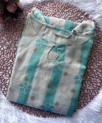 Rama Green and White Color Boat Neck Premium Kota Cotton Kurti with Lining / LSS195