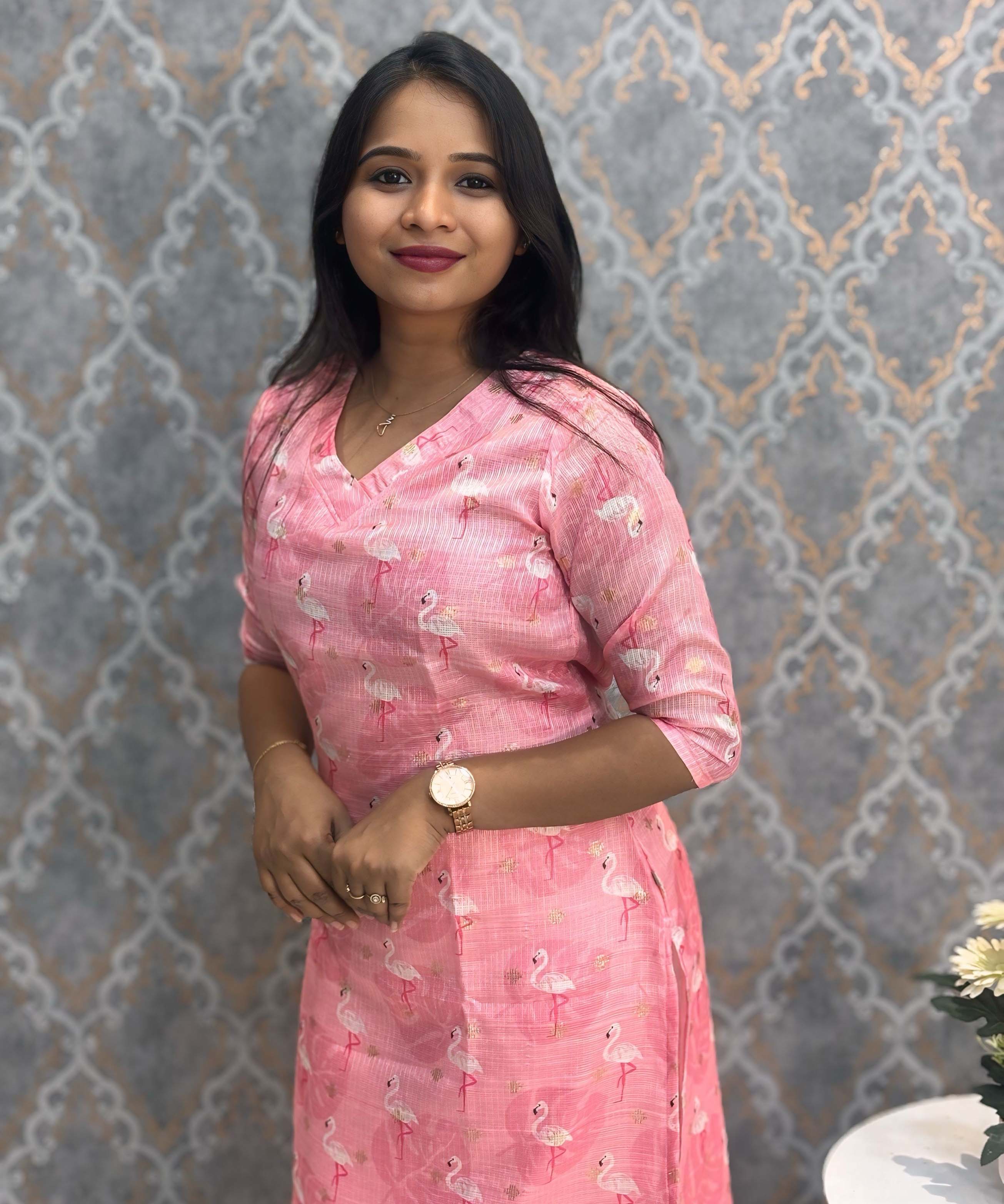 Lite Pink Color V Neck Premium Kota Cotton Kurti with Lining / LSS195