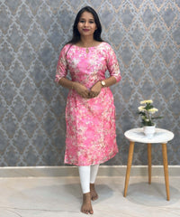 Pink Color Boat Neck Floral Design Premium Kota Cotton Kurti with Lining / LSS195