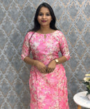 Pink Color Boat Neck Floral Design Premium Kota Cotton Kurti with Lining / LSS195