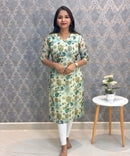Lite Green Color V Neck Floral Premium Kota Cotton Kurti with Lining / LSS195
