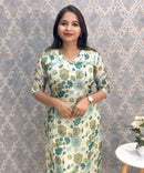 Lite Green Color V Neck Floral Premium Kota Cotton Kurti with Lining / LSS195
