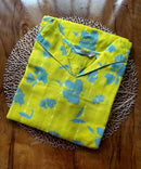 Lemon Yellow and Gray Color Floral Design Collar V Neck Premium Linen Bubble Cotton Kurti with Lining / LSS167