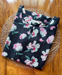 Black and Pink Color Floral Design Boat Neck Premium Linen Bubble Cotton Kurti with Lining / LSS167