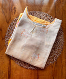 Beige and Yellow Color Floral Design Boat Neck Premium Linen Bubble Cotton Kurti with Lining / LSS167
