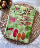 Lite Green Color Floral Design V Neck Premium Linen Bubble Cotton Kurti with Lining / LSS167