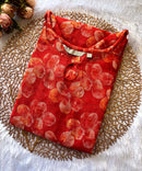 Cherry Red Color Floral Design Boat Neck Premium Linen Bubble Cotton Kurti with Lining / LSS167