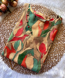 Orange and Green Color Floral Design V Neck Premium Linen Bubble Cotton Kurti with Lining / LSS167