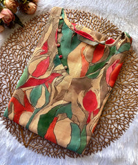 Orange and Green Color Floral Design V Neck Premium Linen Bubble Cotton Kurti with Lining / LSS167