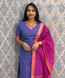 Lavender Blue and Pink Color Premium Mangalagiri Cotton 3 Piece Salwar Set with Pocket / LSS219