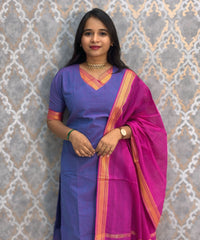 Lavender Blue and Pink Color Premium Mangalagiri Cotton 3 Piece Salwar Set with Pocket / LSS219