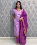 Lavender and Purple Color Premium Mangalagiri Cotton 3 Piece Salwar Set with Pocket / LSS219
