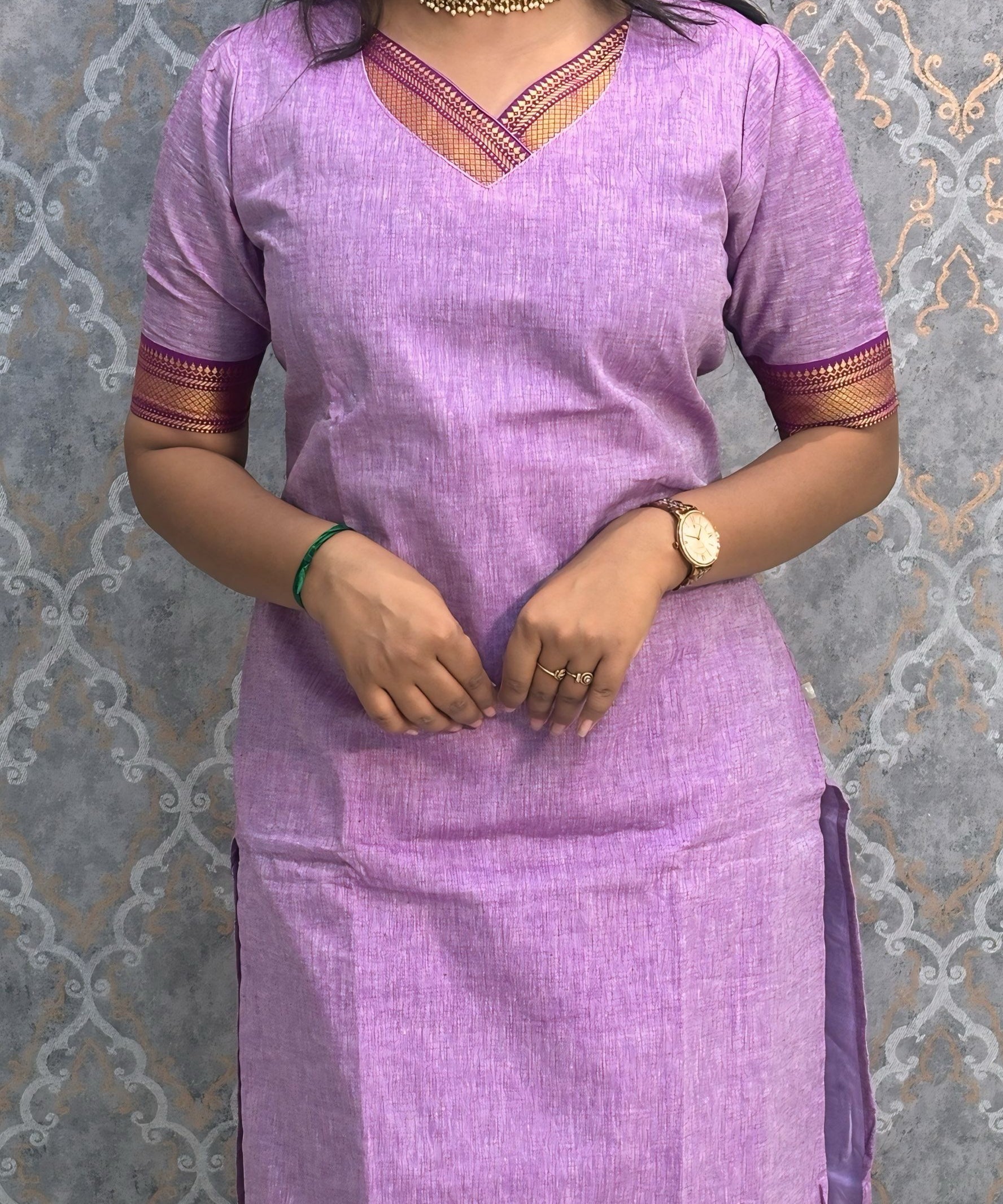 Lavender and Purple Color Premium Mangalagiri Cotton 3 Piece Salwar Set with Pocket / LSS219