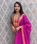 Grey with peach and Magenta Color Premium Mangalagiri Cotton 3 Piece Salwar Set with Pocket / LSS228
